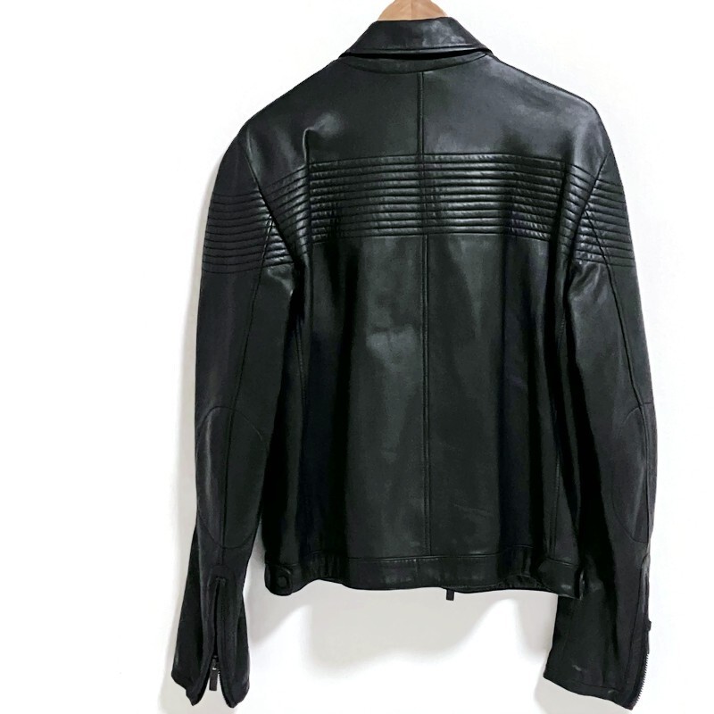 Karl Lagerfeld Men’s Black Leather Biker Jacket with Zippers & Shirt Collar BNWT