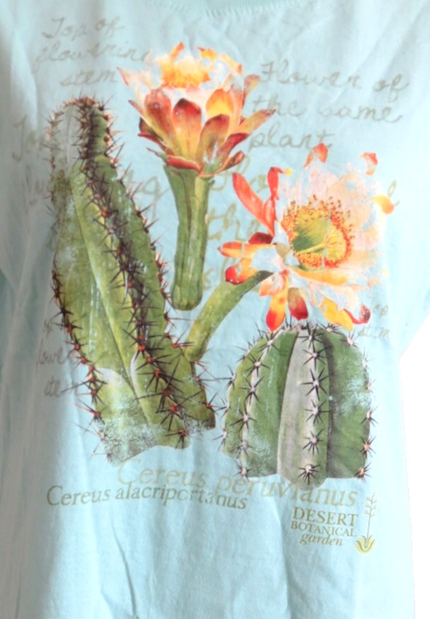 Desert Botanical Garden Cactus Flower Nature Shirt Green 100% Cotton Womens S