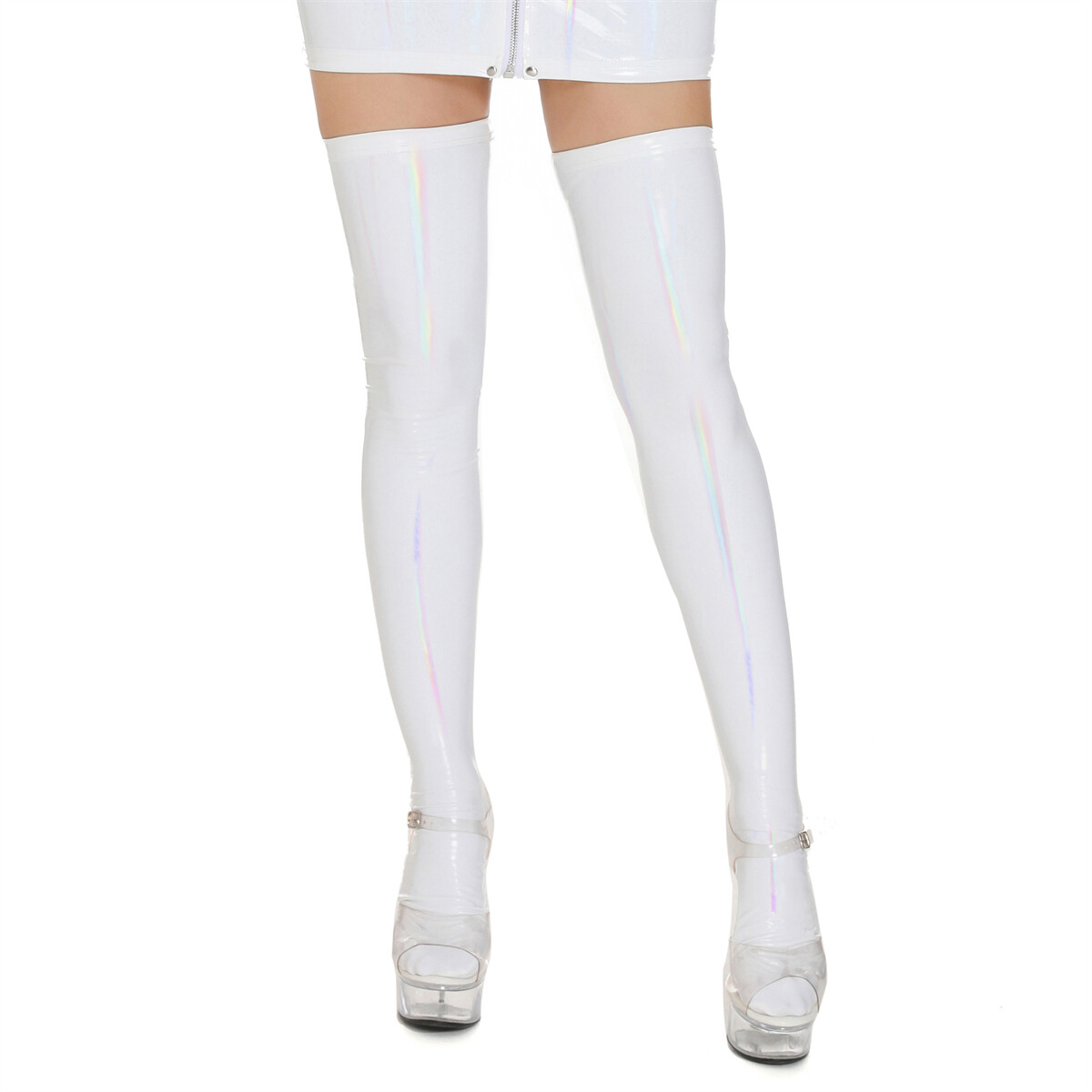 Women Wet Look Shiny PVC Leather Thigh High Stockings Nightclub Latex Long Socks