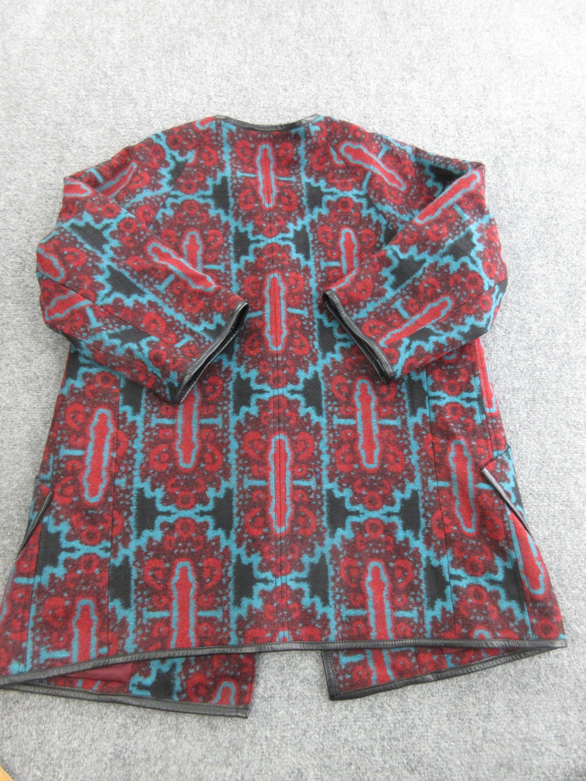 Cartonnier Coat Womens Large Red Tribal Geometric Buckle Wool Pockets Lined