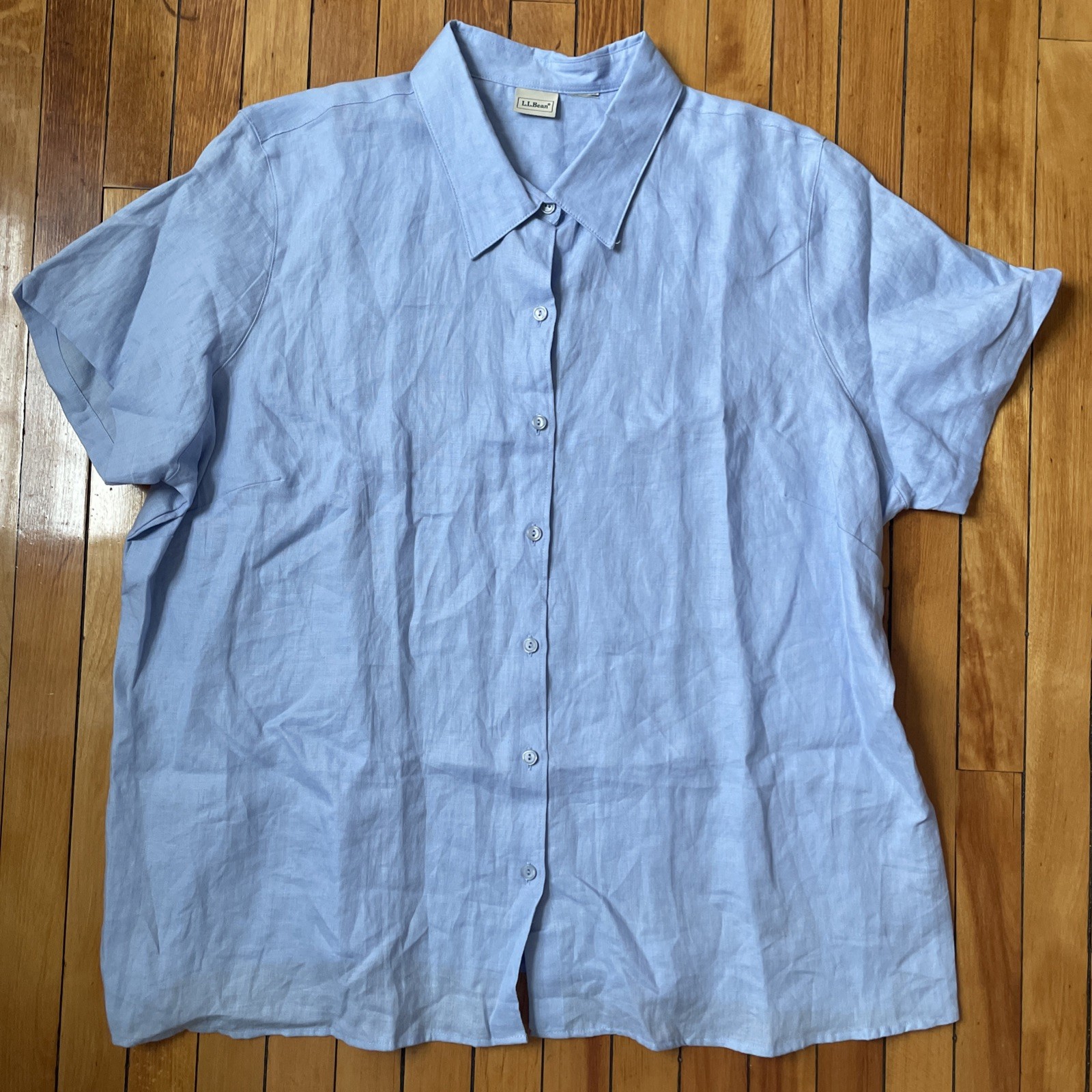LL Bean 100% Linen Blue Button Up Shirt Womens 2XL Or 3XL EUC See Pictures