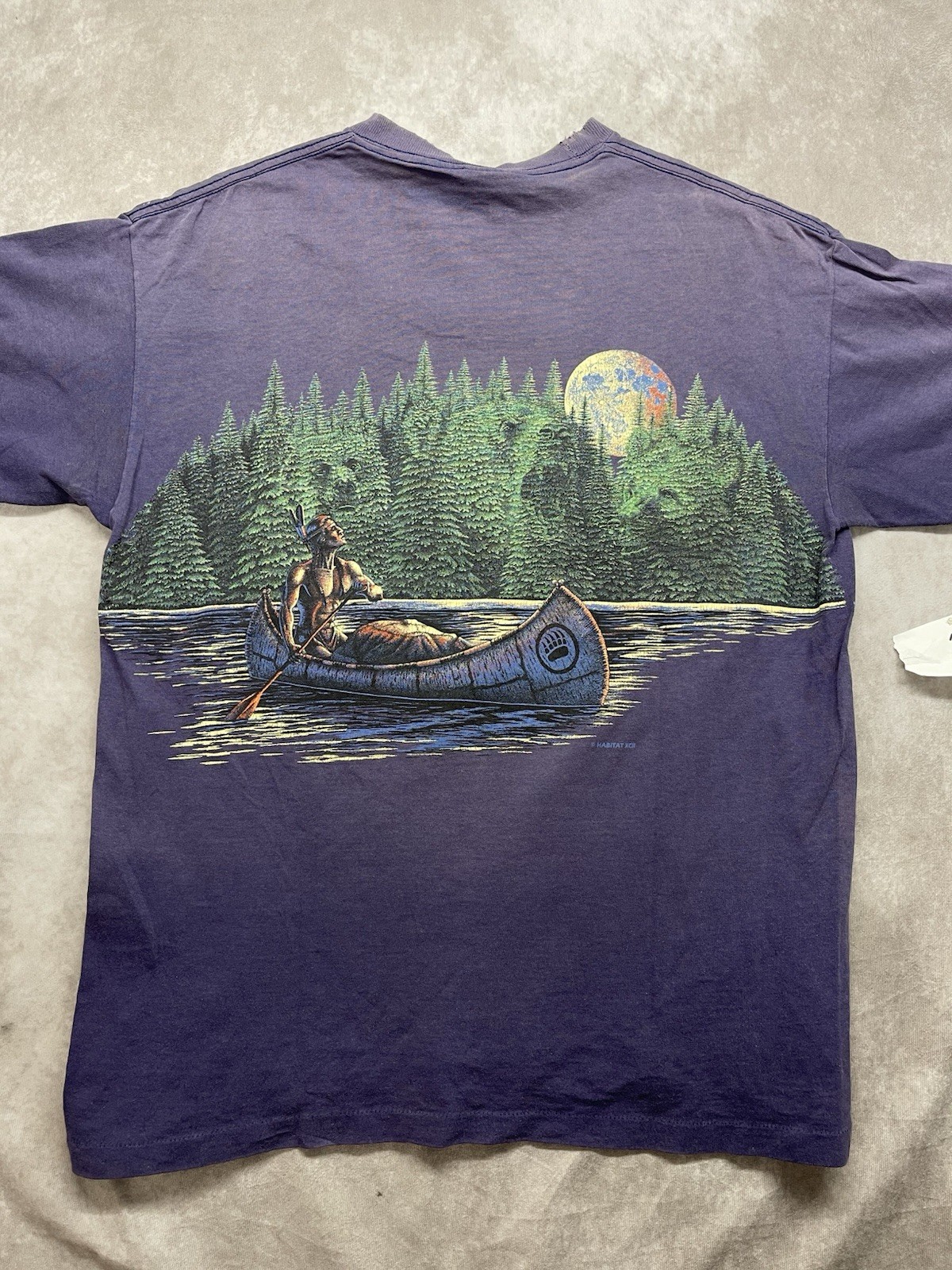 Vtg 90s Signal Sports Native American Canoe Chief Full Moon Forest T-Shirt