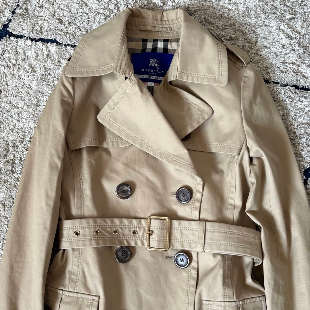 Burberry Blue Label Trench Coat Long Mega Check Belt
