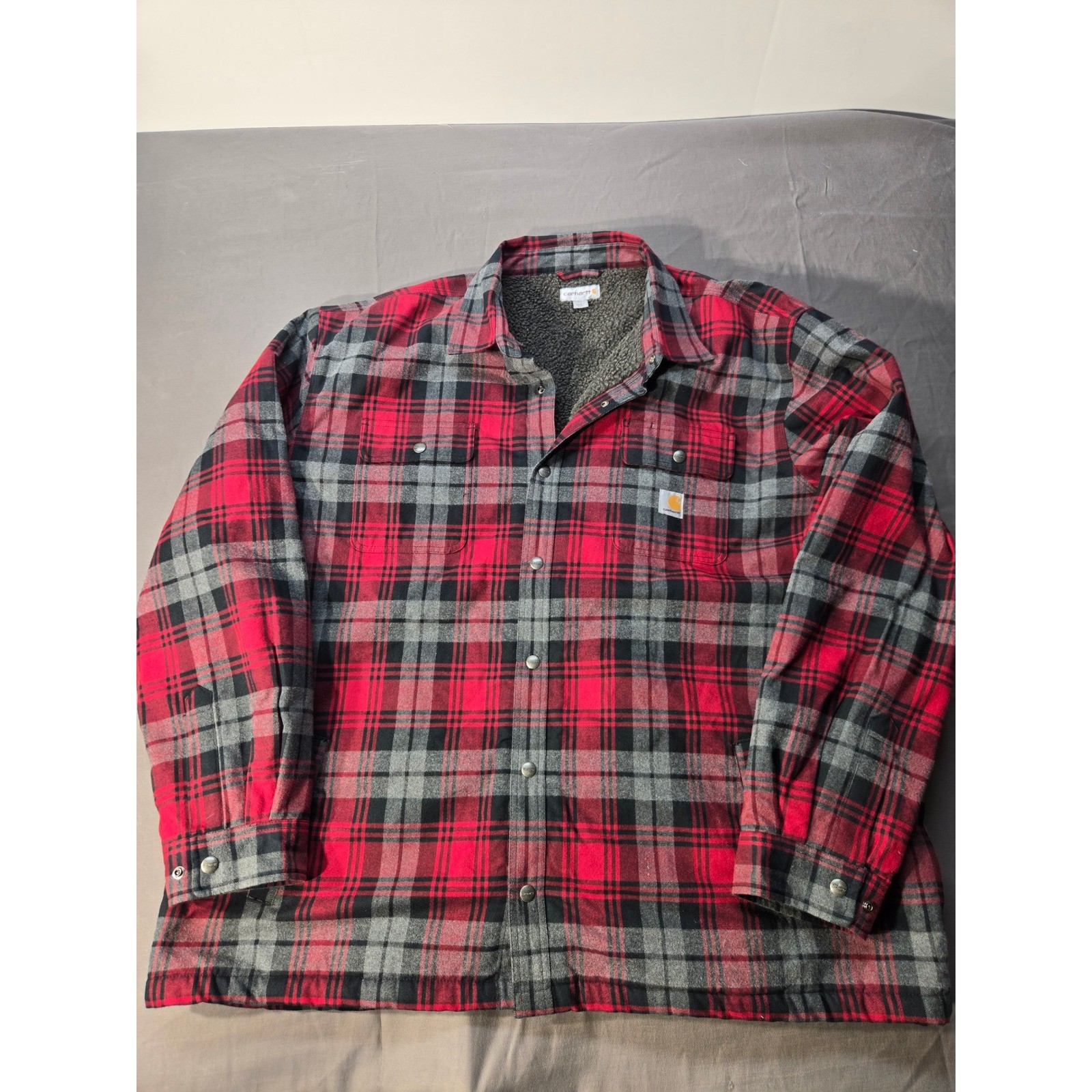 Carhartt Hubbard Sherpa Lined Plaid Shirt Jacket Mens 4XL Red Black 101752-608