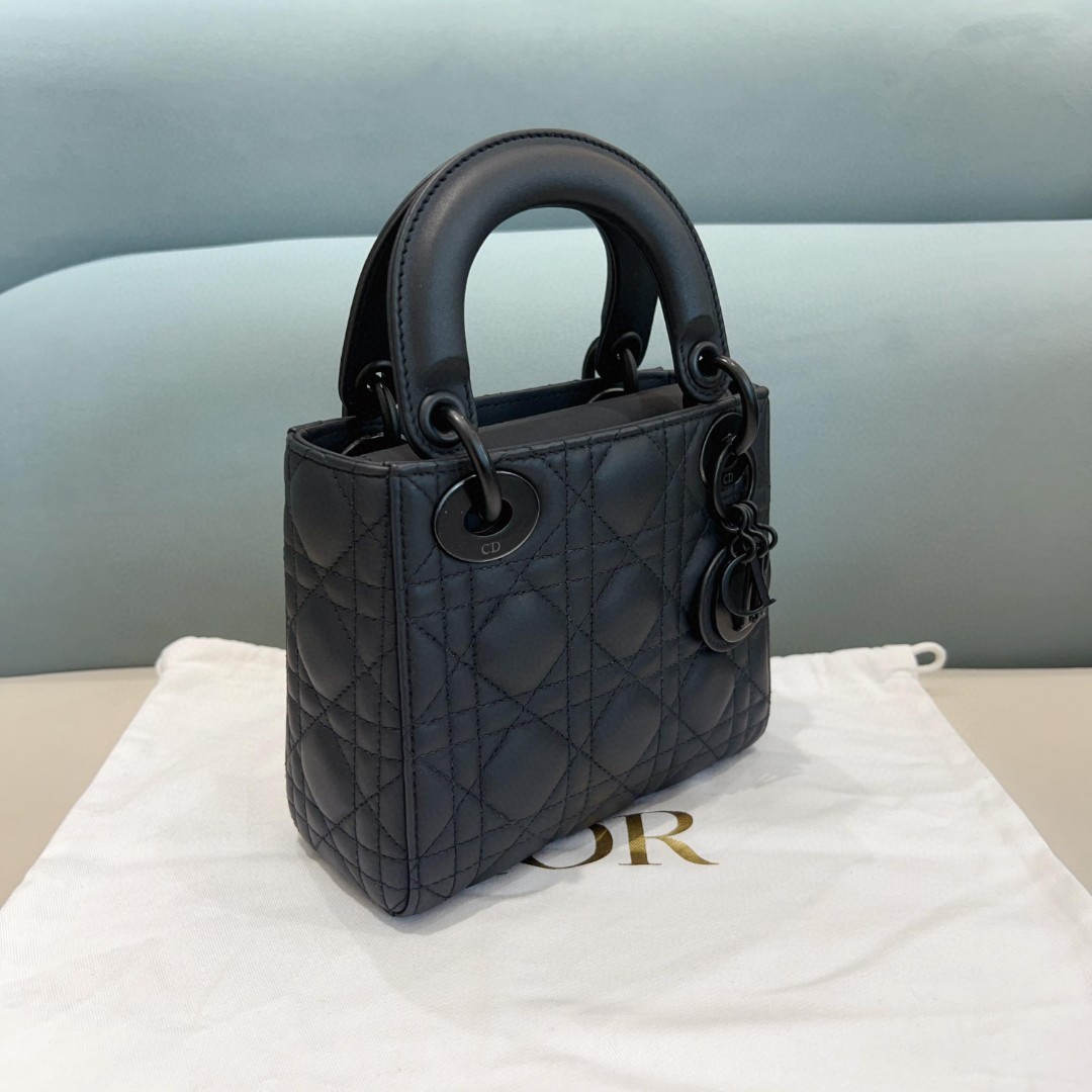 Dior So Black 3-Grid Matte Black Lady Dior Top Handle Bag For Women