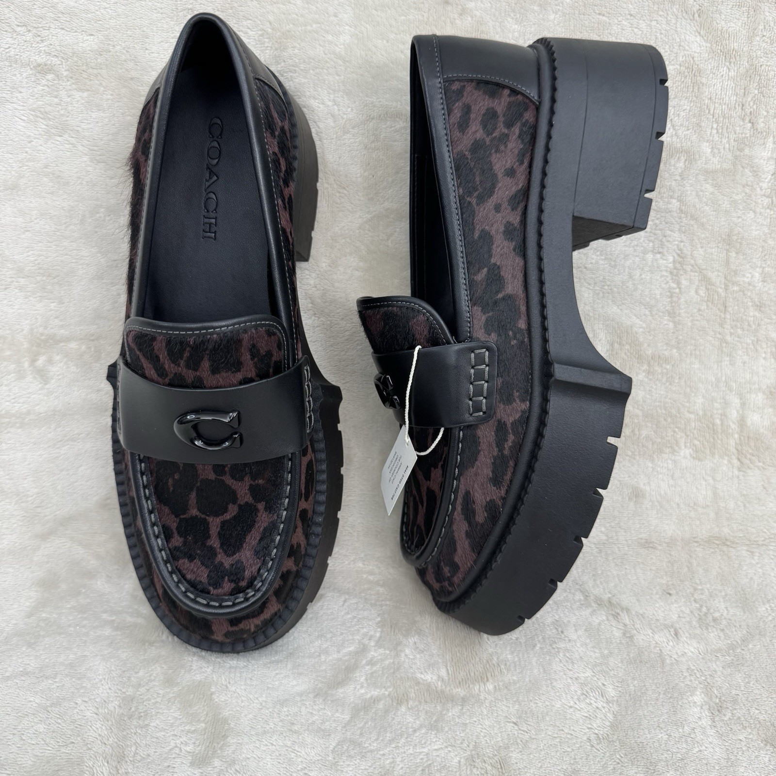 Coach NWOB Leah Platform Leopard Print Haircalf Loafers CCH55 Women 8.5