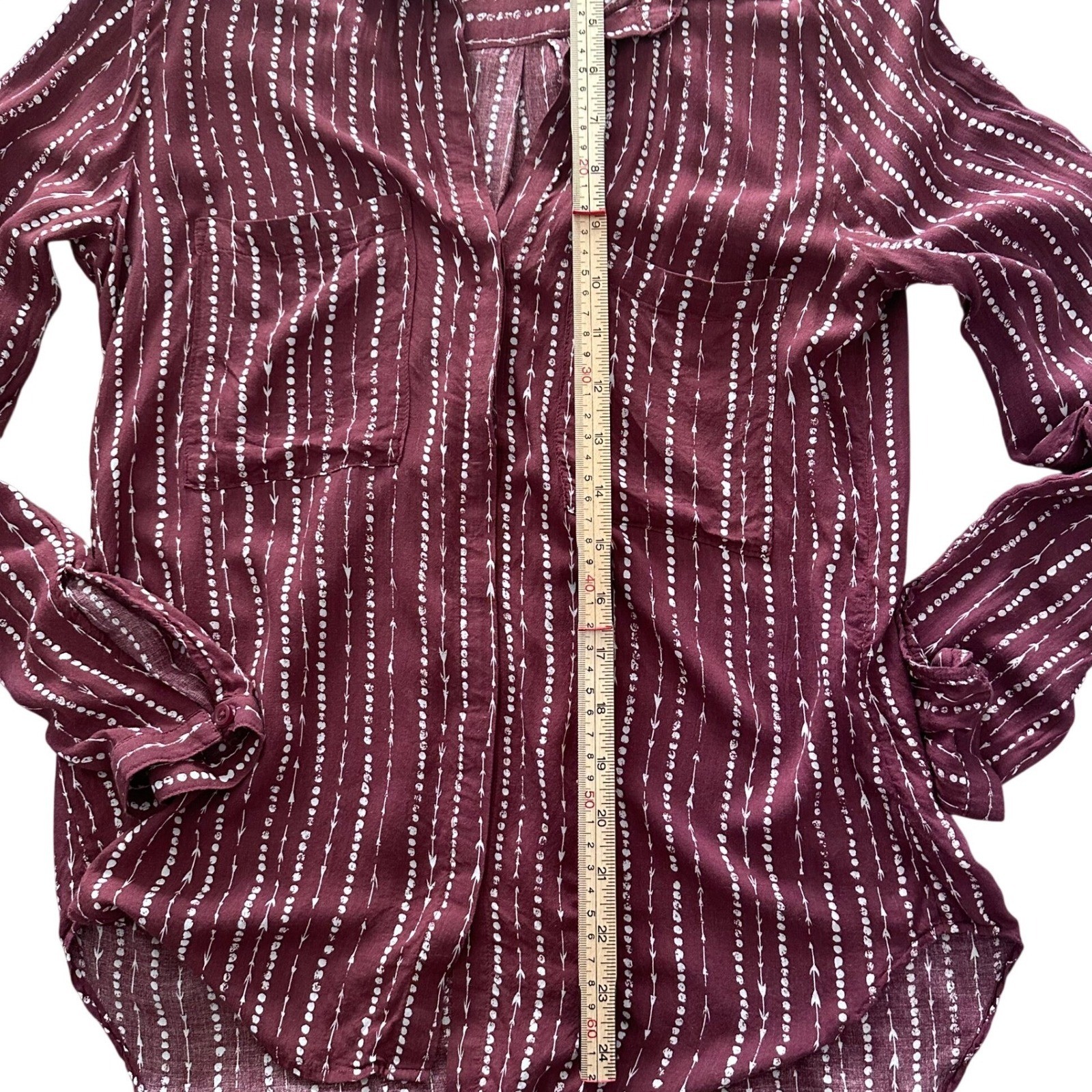 Cloth & Stone by Anthropologie Burgundy Arrow Stripe Rayon Button Down Shirt S