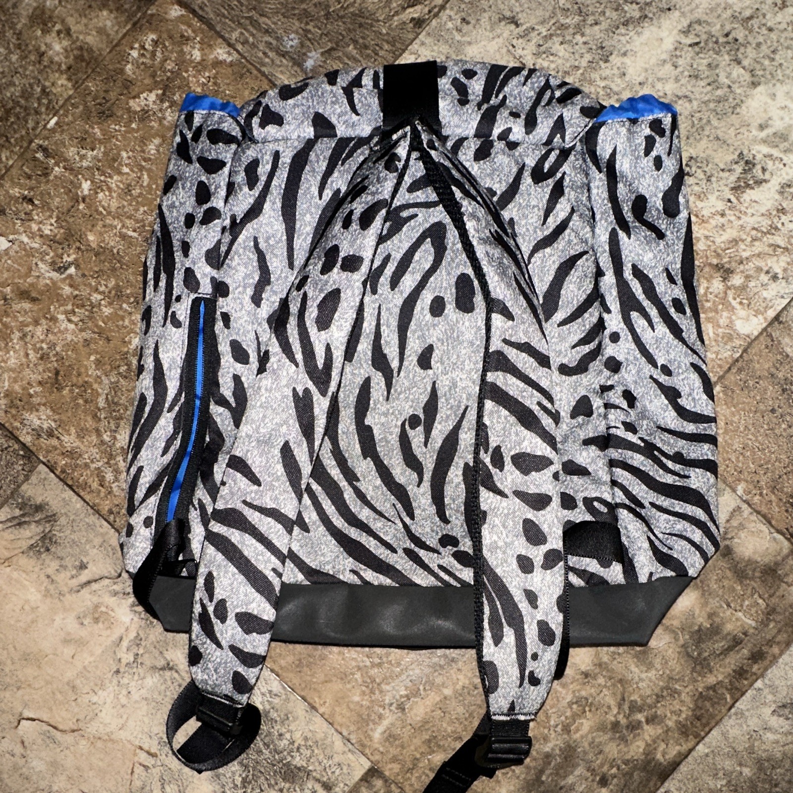 adidas by Stella McCartney Animal Print Backpack Gray/Black/Blue, Buckle