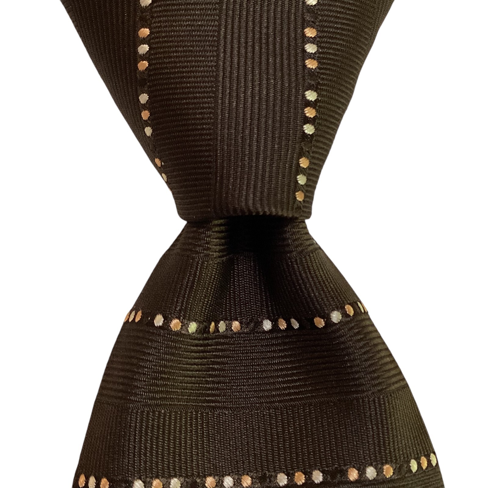 SHIAPARELLI Mens VINTAGE Necktie Designer POLKA DOT & STRIPED Brown EUC Rare