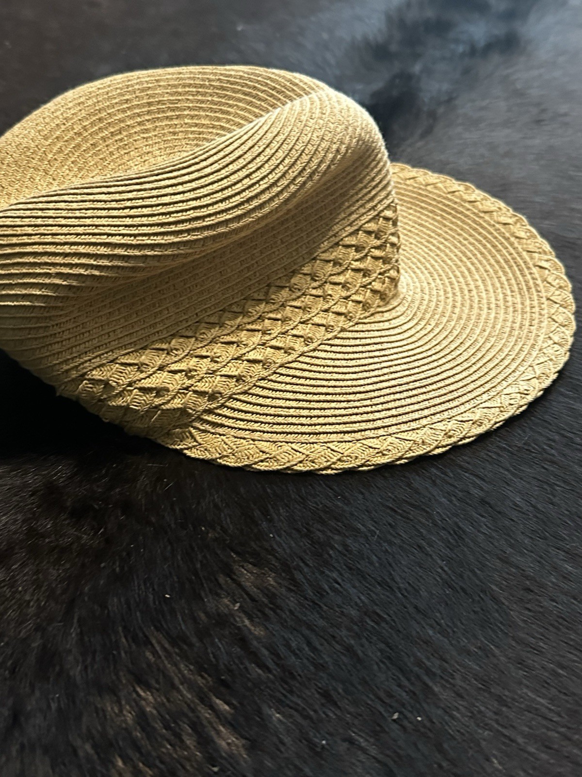 Vintage Women’s Beige Straw Wide Brim Sun Hat, One Size Solid Spring/Summer