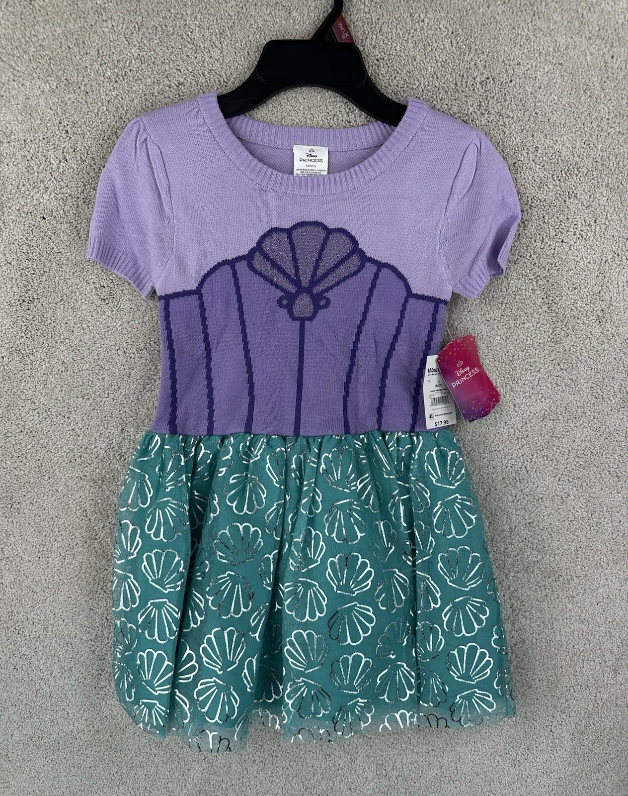 Disney Princess Ariel Light Purple Green Short Sleeve Tulle Dress Kids S (6/6X)