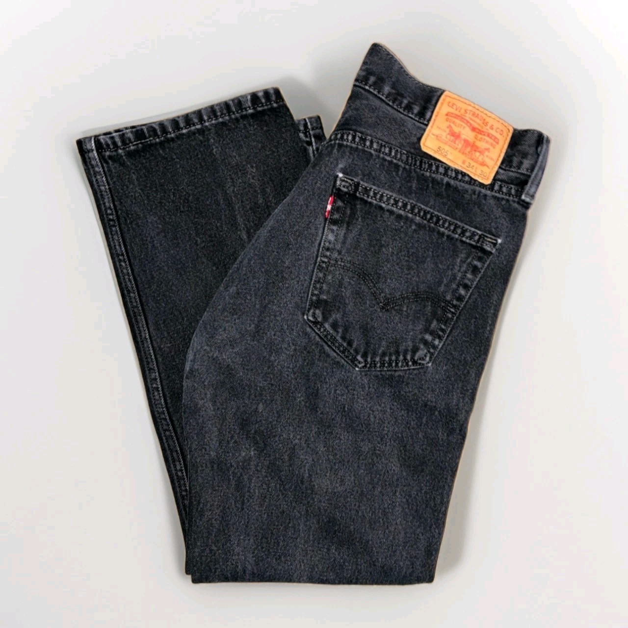 Levi’s 505 34×30 Black Straight Leg Denim Jeans Nice Fade, Red tab