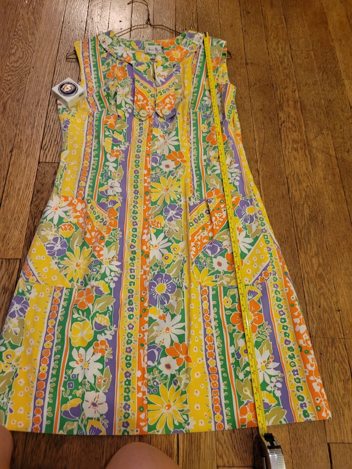 Shaker Square Bill Sims Vtg Sleeveless Front Pockets 60s petite measurement pics