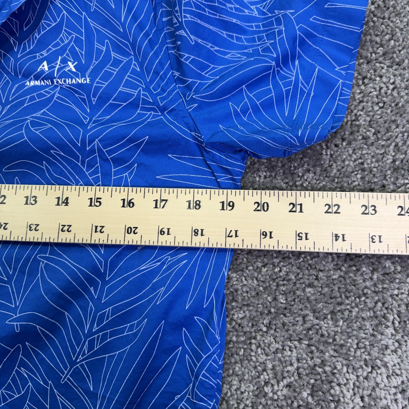 Armani Exchange Shirt Mens Medium Blue Short Sleeve Button Up Slim Tropical