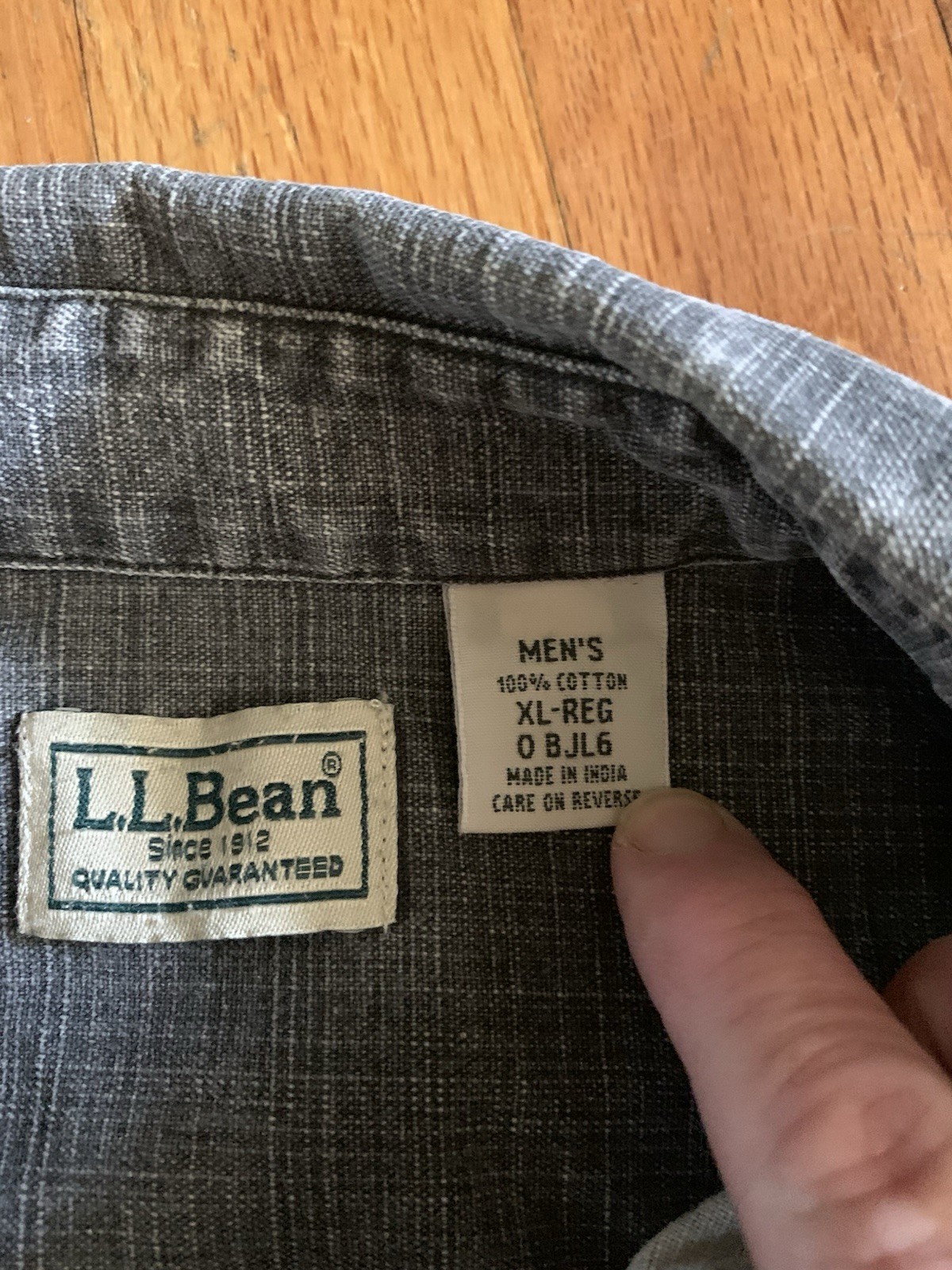 LL Bean Men’s Chambray Dark Gray Stonewash Button Up Shirt Sz XL-Reg