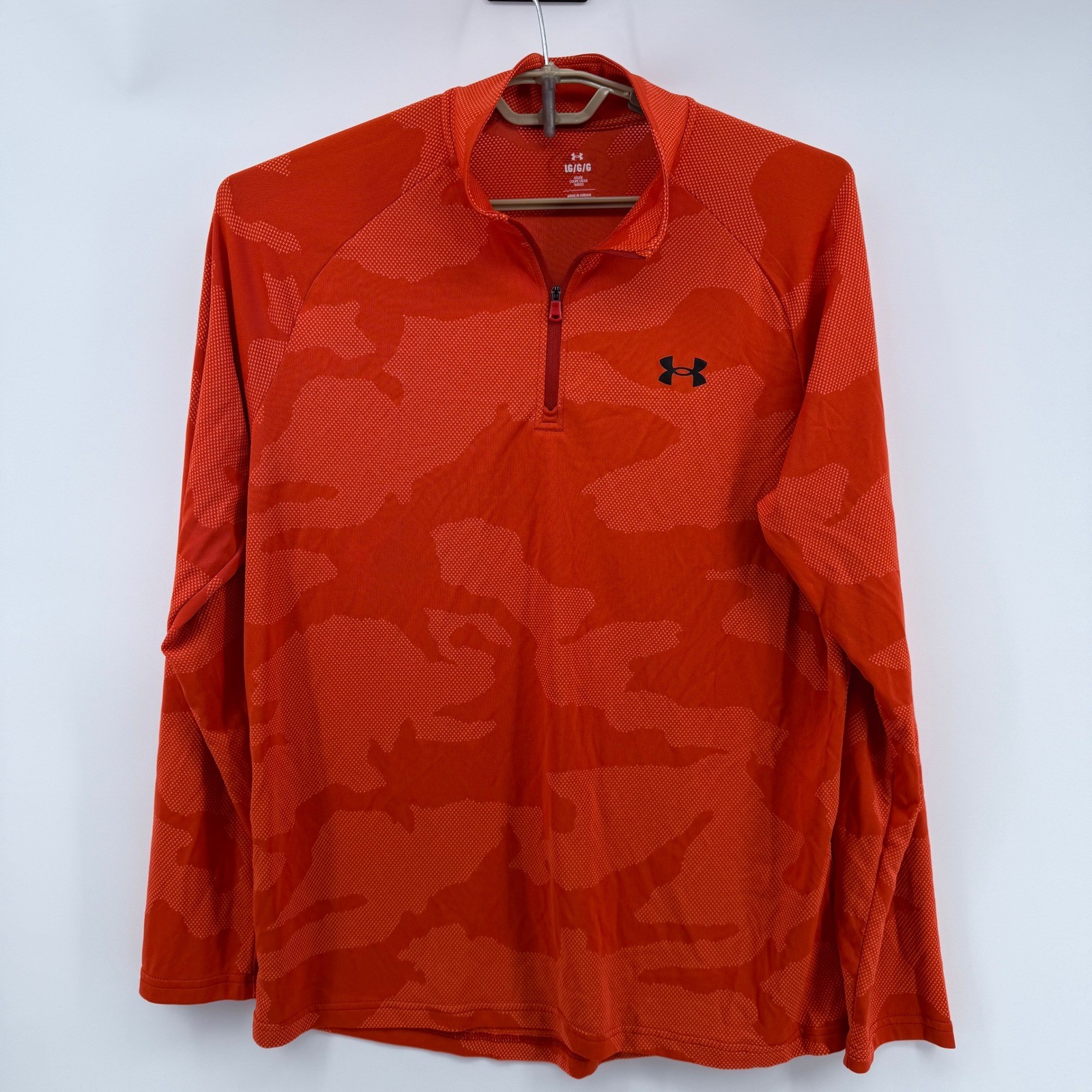 Under Armour Quarter Zip Pullover Mens L Orange Camo Long Sleeve Athletic Shirt