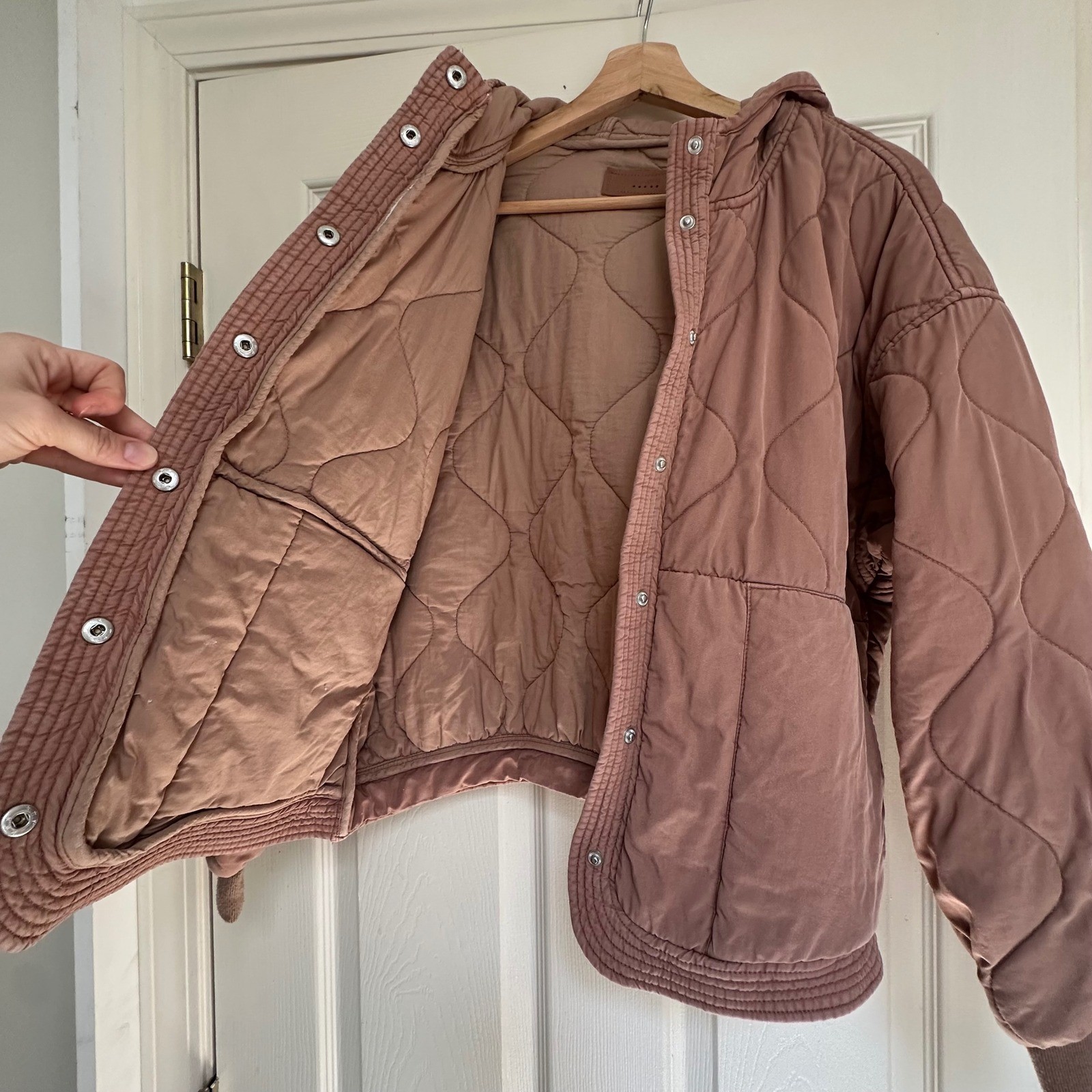 BlankNYC Womens Quilted Hooded Bomber Jacket in Clay Rose Mauve Size XS