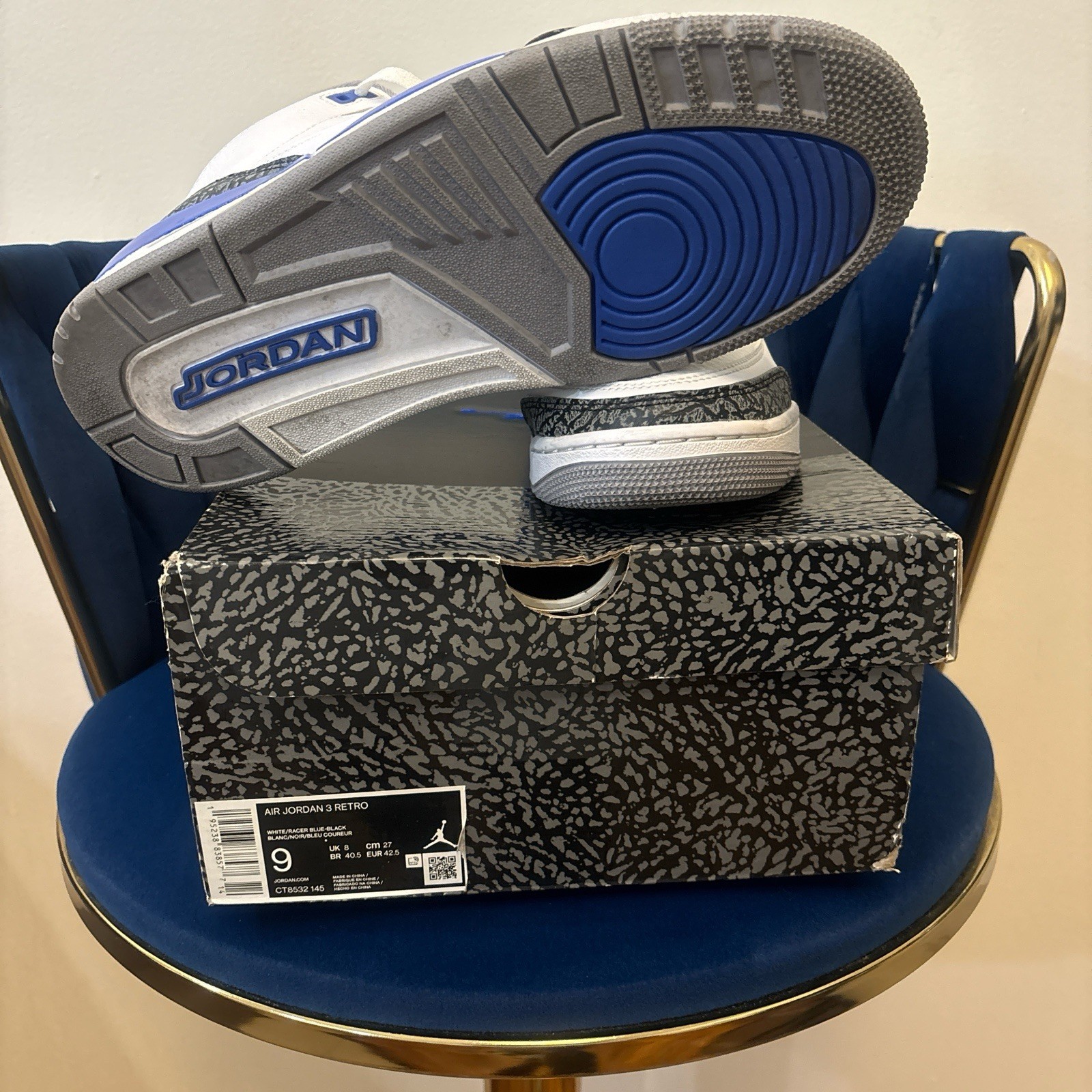 Jordan Air Jordan 3 Retro Racer Blue White Leather Low Top CT8532-145 Men