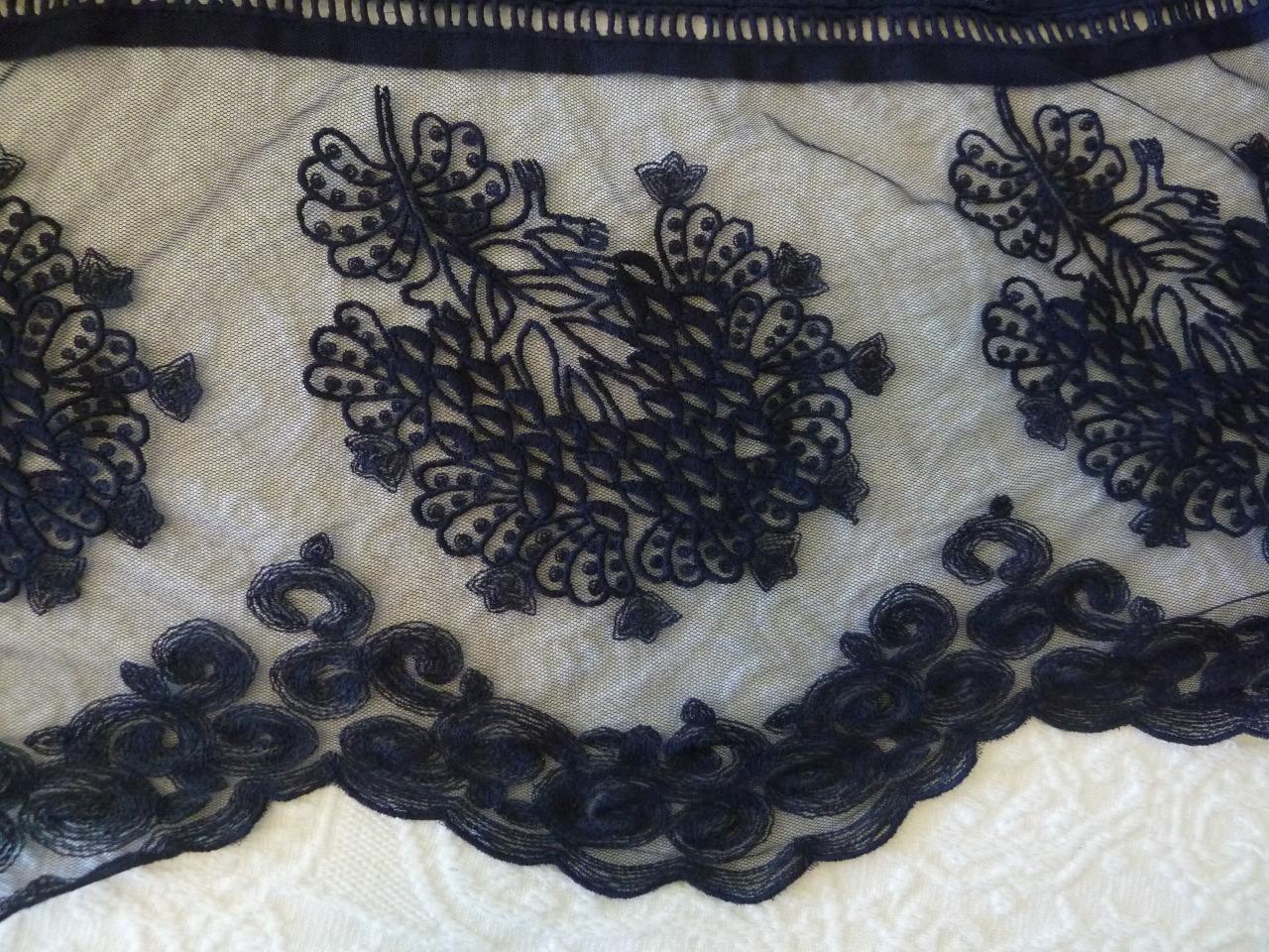 Soft Surroundings Romantic Navy Mixed Tonal Lace Embroidered Midi Dress 2X 53″B