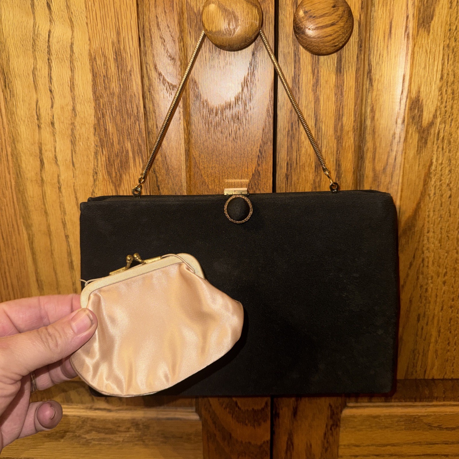 Clutch Handbag/change purse Black with Chain Handle USA Harry Levine Vtg