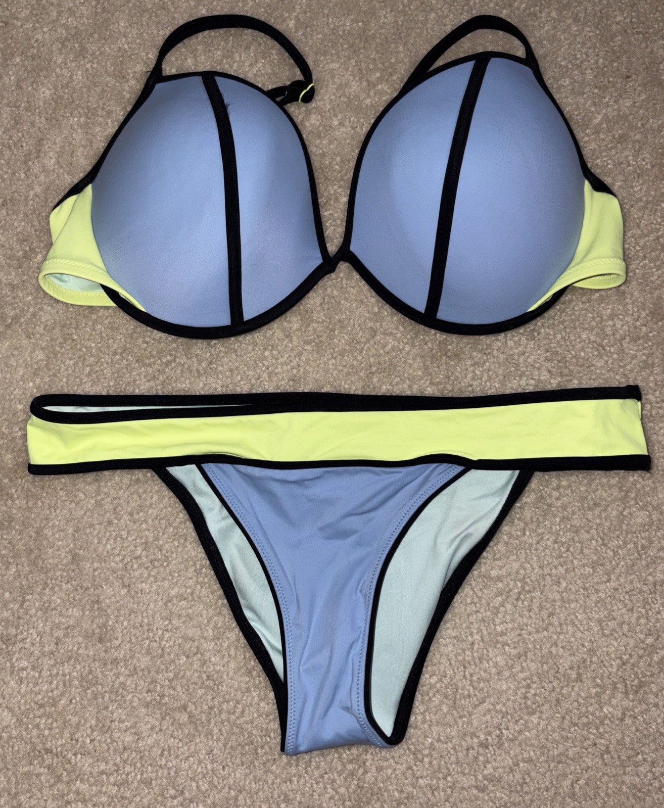 Victoria’s Secret Women’s Bikini. Color Block. Top Is 36DD Bottoms Are Large