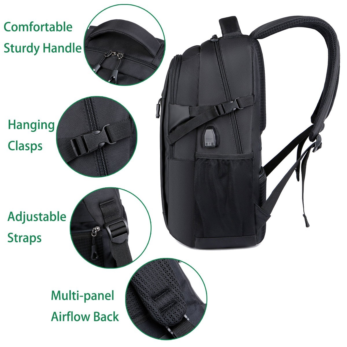 Black Laptop Backpack High-capacity Travel Bag Fashion School Business Outdoor