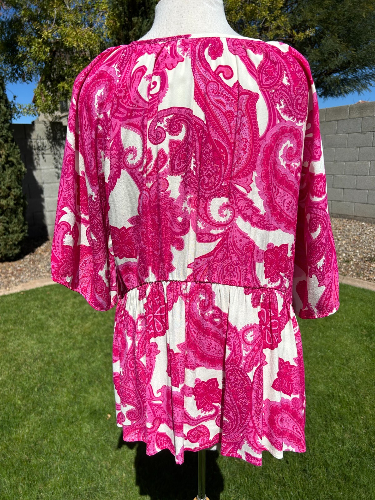 Karen Kane Ruffle Hem Peasant Tunic Top Plus Sz 3X Pretty in Pink Print $149 NWT