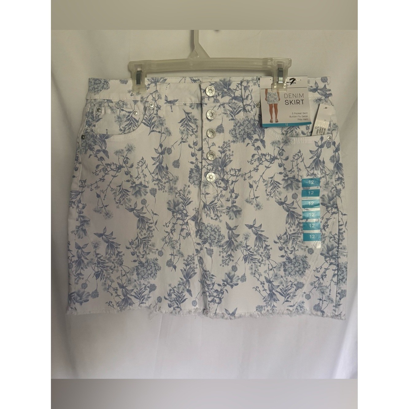 NWT Seven7 Button Fly Floral Denim Skirt Size 12