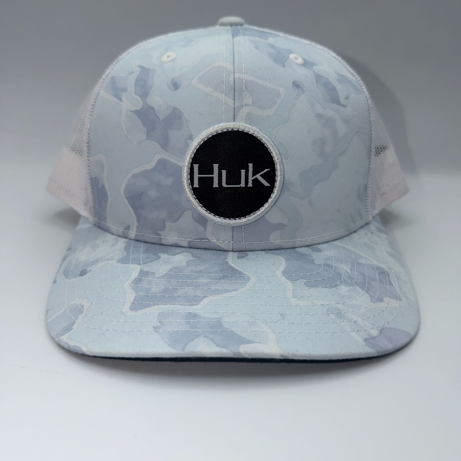 Huk Fishing Performance Mesh Trucker Snapback Hat in Blue Camo