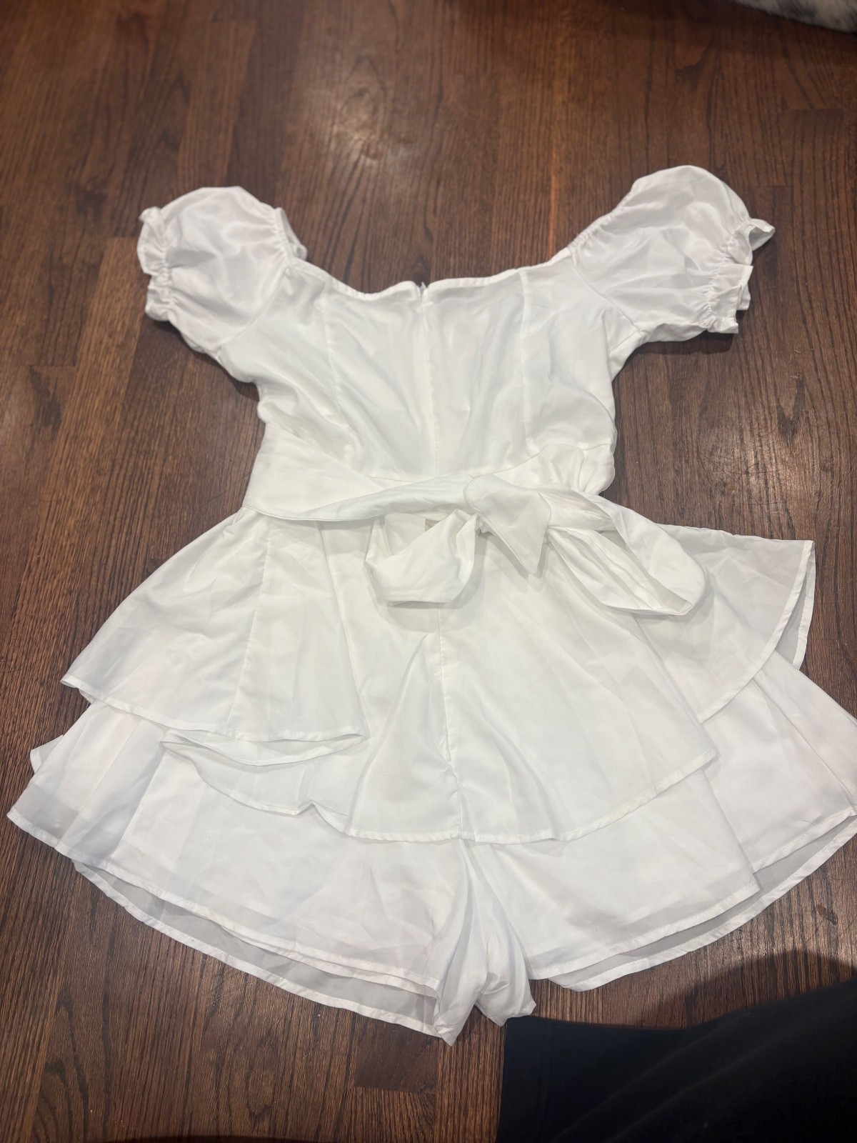 White Puff fairy core milkmaid babydoll Sleeve Romper with Tie Waist