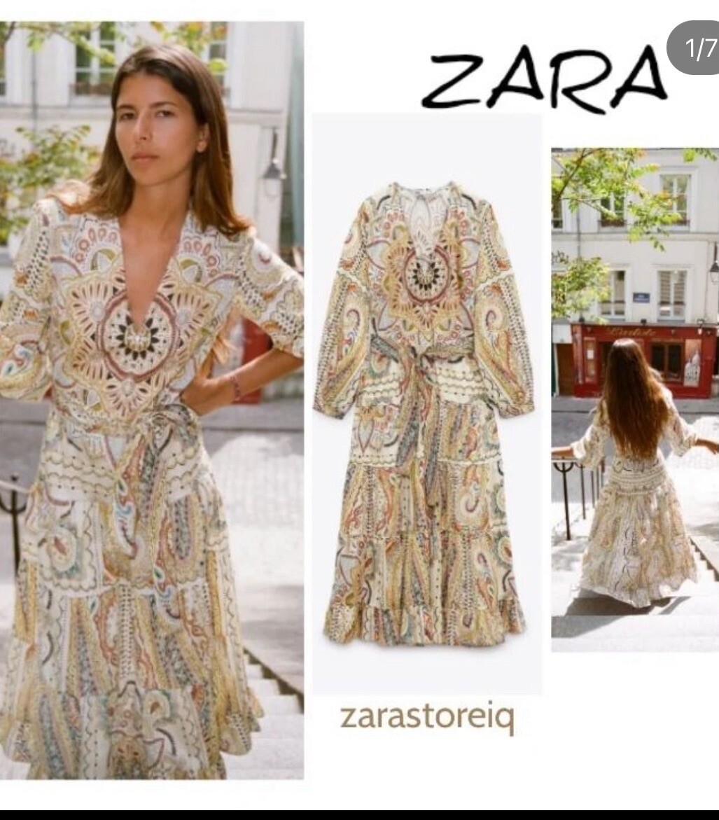 Zara Summer 2022 Printed Midi Dress With Ruffled hem Size M BNWT Brand New