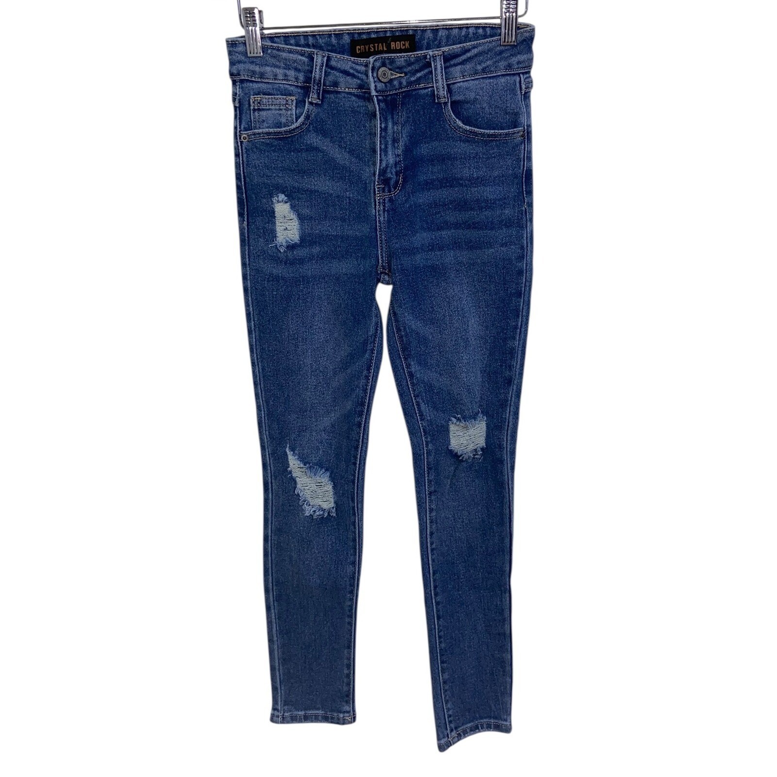 Crystal Rock Distressed Skinny Jeans Dark Wash Denim Casual Juniors Size 3