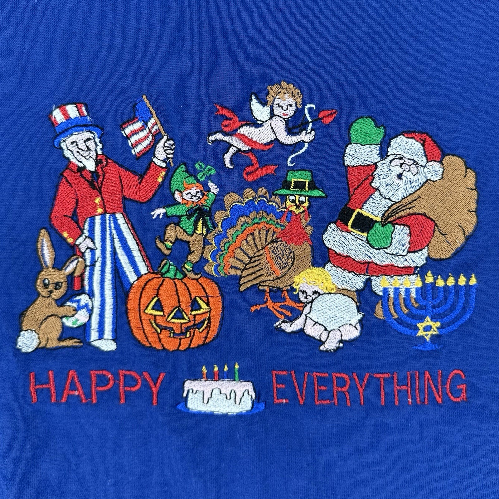 Vintage Peanut Butter & Jelly Happy Everything Embroidered Shirt Holiday Size L
