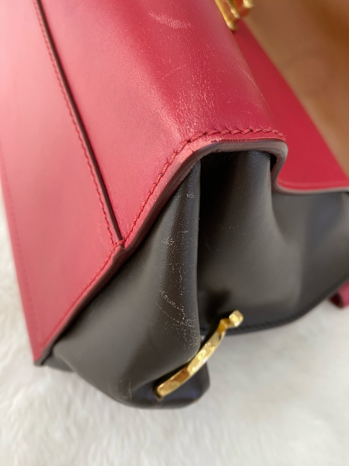 Authentic Salvatore Ferragamo Sofia Smooth Leather Top Handle Bag Brown, Red,