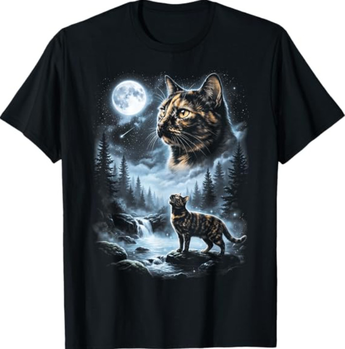 Tortoiseshell Cat Howling at Moon 90s Retro T-Shirt – Unisex