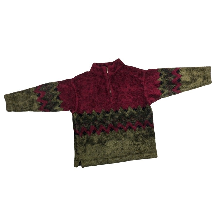Vintage Outdoor Nature Tree Scape Quarter Zip Hiking Fleece Fits like Medium