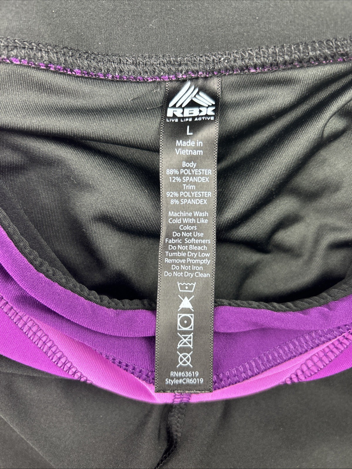 RBX Leggings Black Pink Purple Polyester Spandex Blend Womens Medium Yoga Dance
