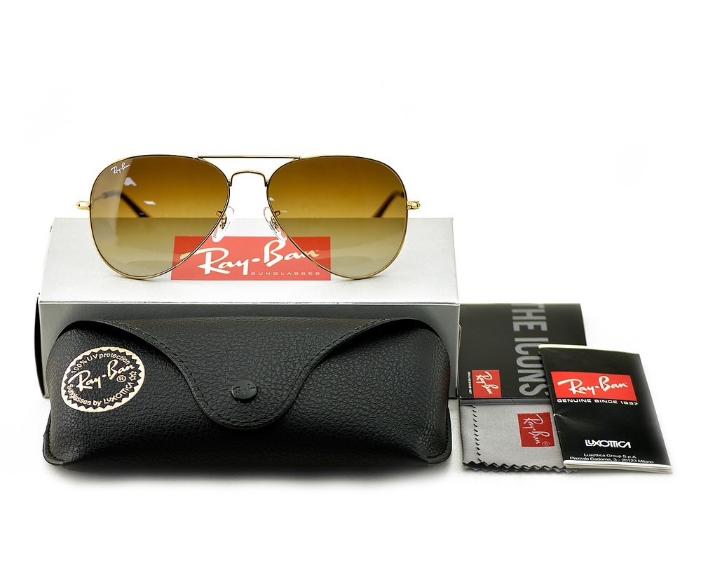 Ray-Ban RB3025 Aviator Gradient Gold Frame Light Brown Lenses 58mm Unisex