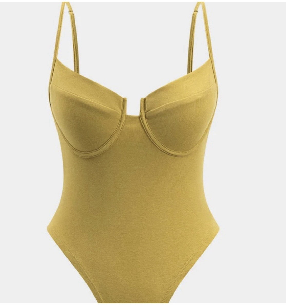 Women’s Yellow Bustier Slip Bodysuit S Solid Stretch Sleeveless Strap Accent