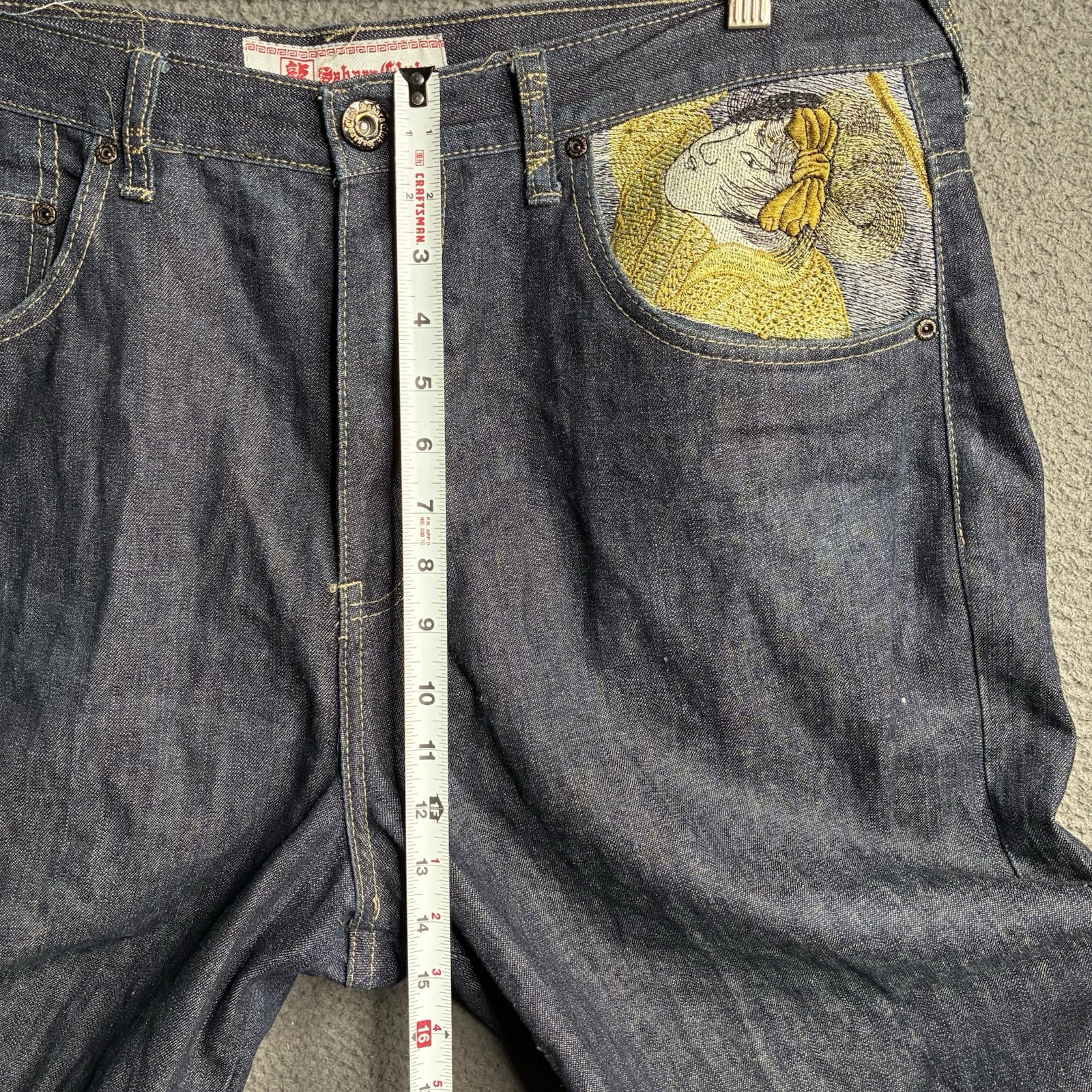 Vtg Martin Ksohoh Style Embroidered 38×34 Denim Jeans Wide Leg Baggy Broken Zip