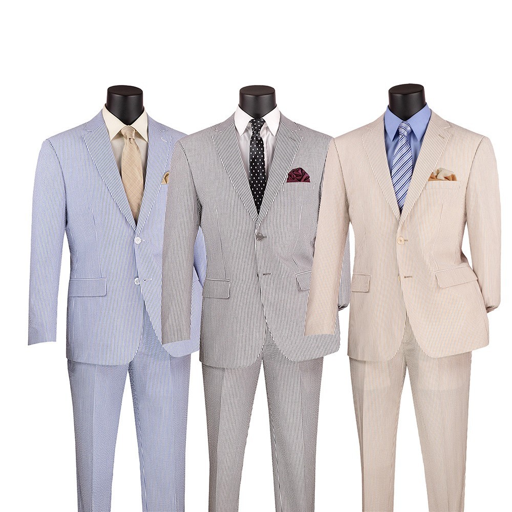 Vinci Men’s Modern Fit 2-Piece Suit Striped Seersucker Black