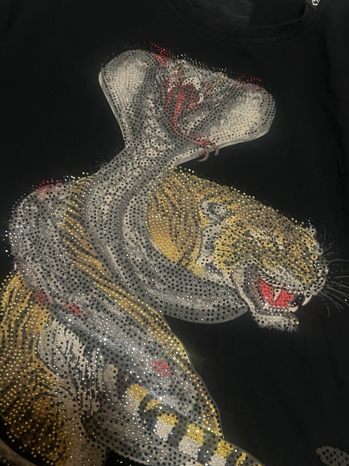 Authentic RARE Philipp Plein Platinum Cut Rhinestone King Cobra Tiger Logo LARGE