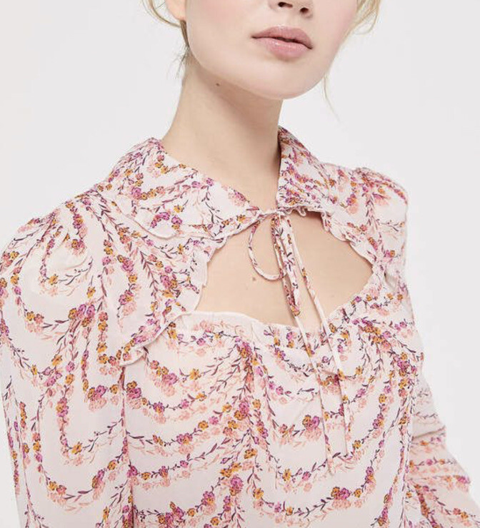 NWT $295 Divine Heritage x Urban Outfitters Collared Peplum L Pink Puff Shoulder