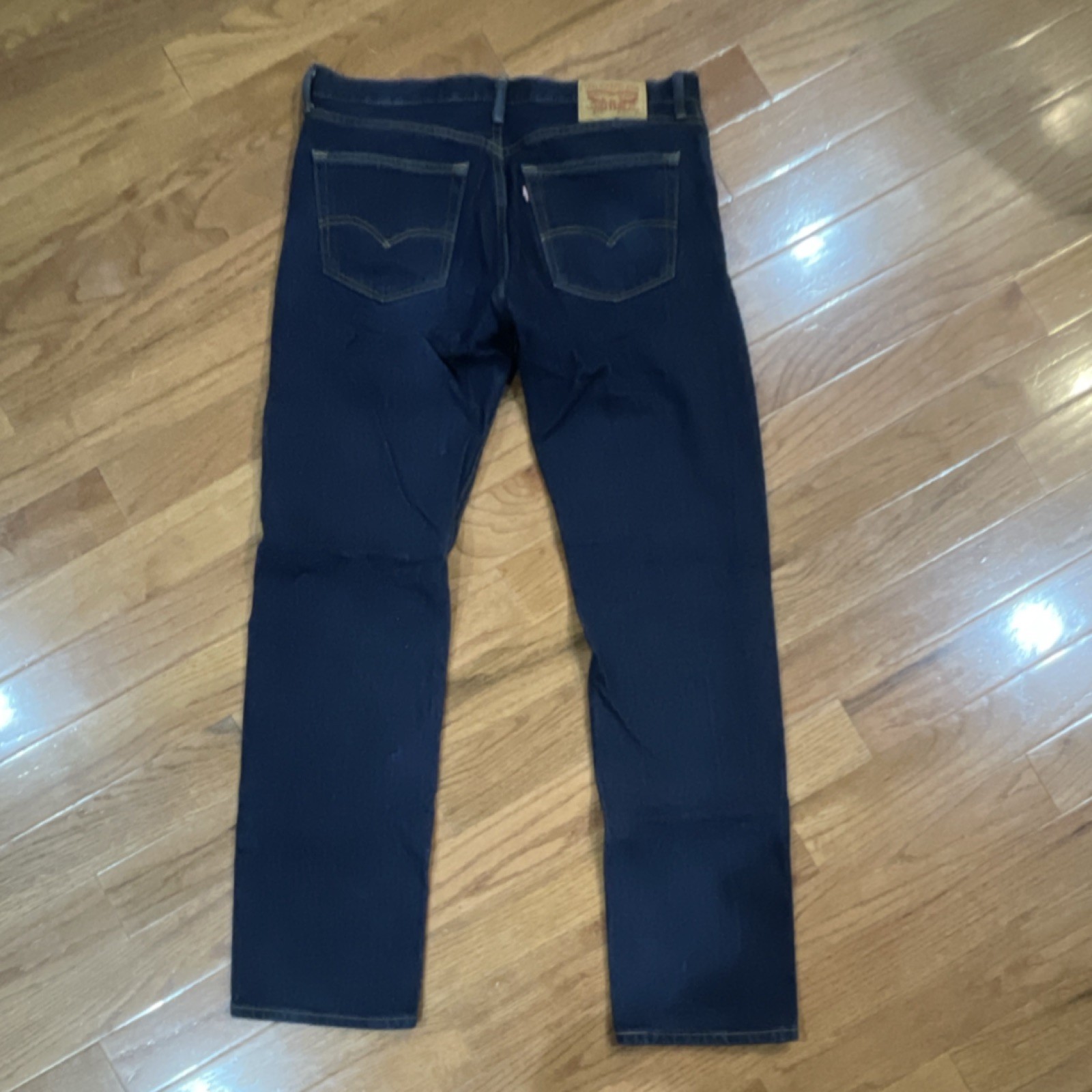 Levi’s Straight Dark Blue Denim Jeans Solid Cotton Button Zip Logo 5-Pocket