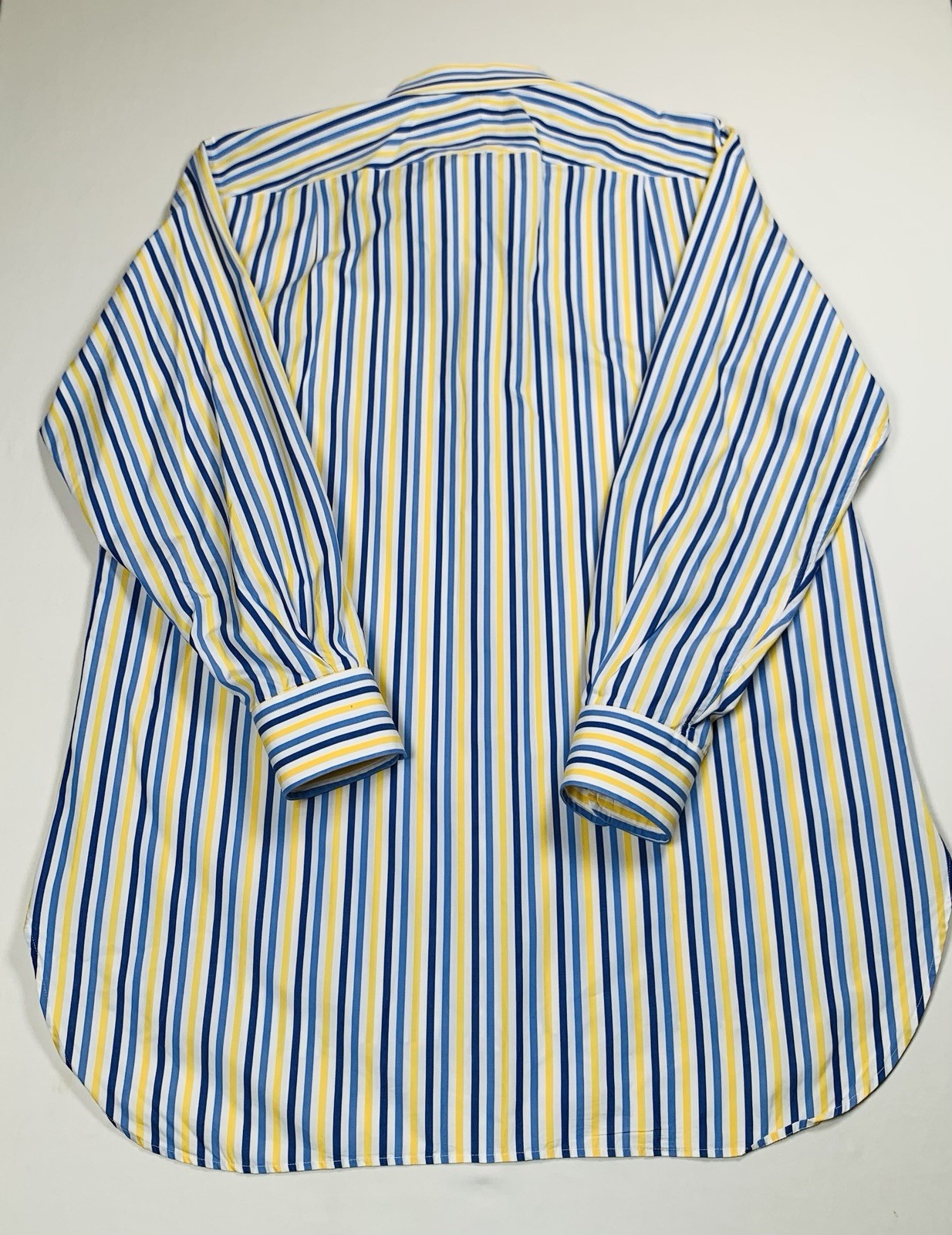 Charles Tyrwhitt Shirt Men 16.5 34 Blue Yellow Striped Poplin LS Dress Button Up
