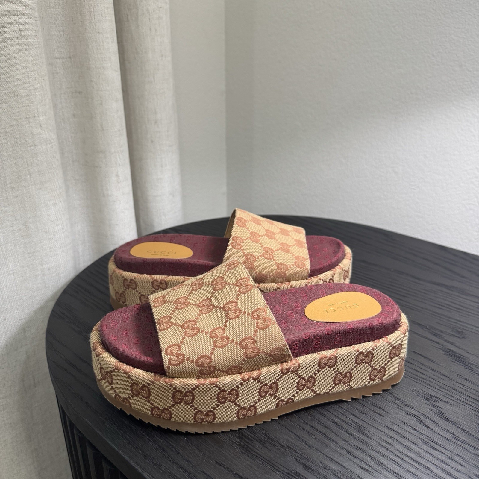 Gucci Angelina Platform Sandals GG Canvas Brown 36.5
