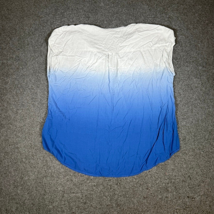 Torrid Womens White Blue Ombre Dip Dye Sleeveless Rayon Button Down Top Size 0