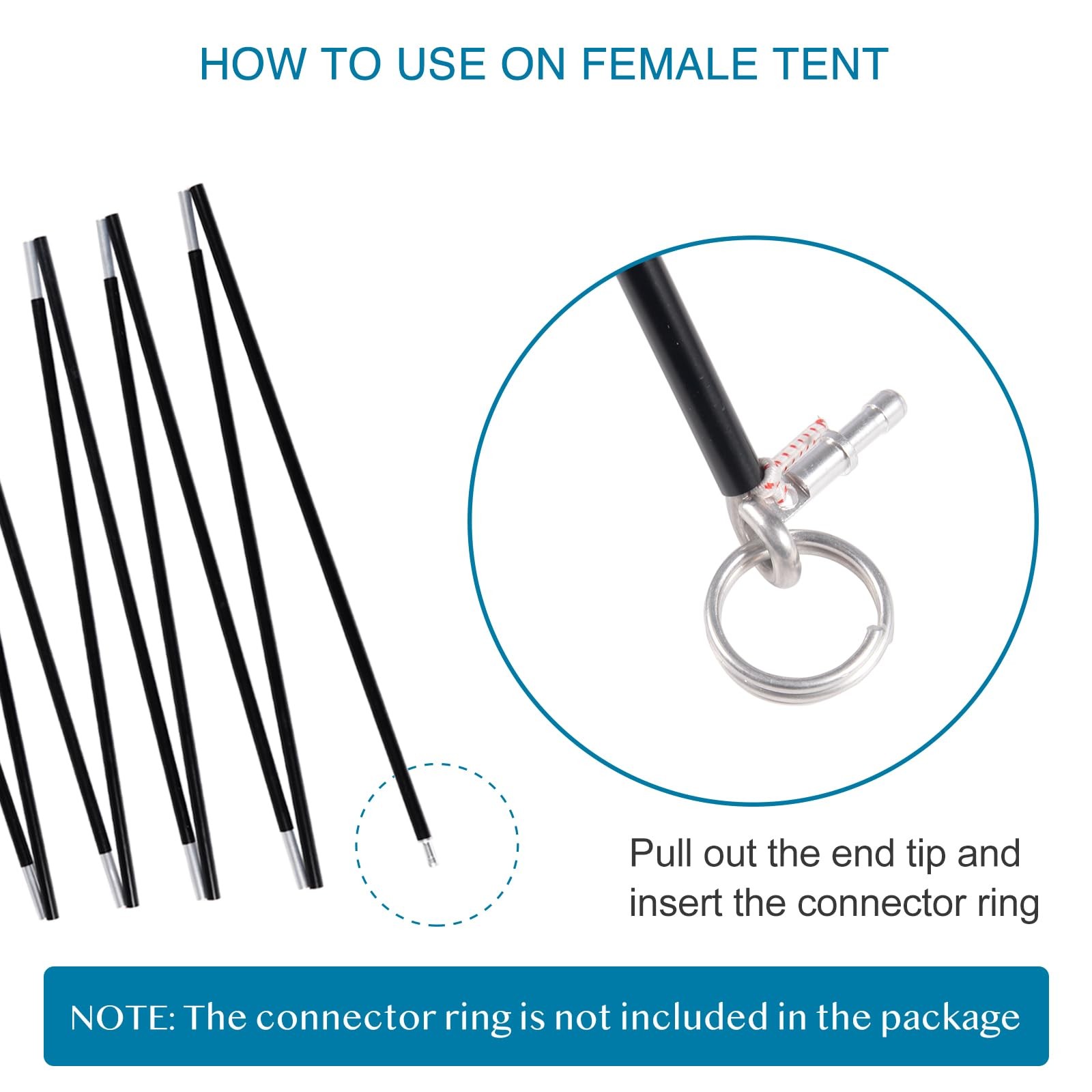Aluminum Tent Poles Replacement Black Preassembled Tent Pole 7001 T6 Heated Camp
