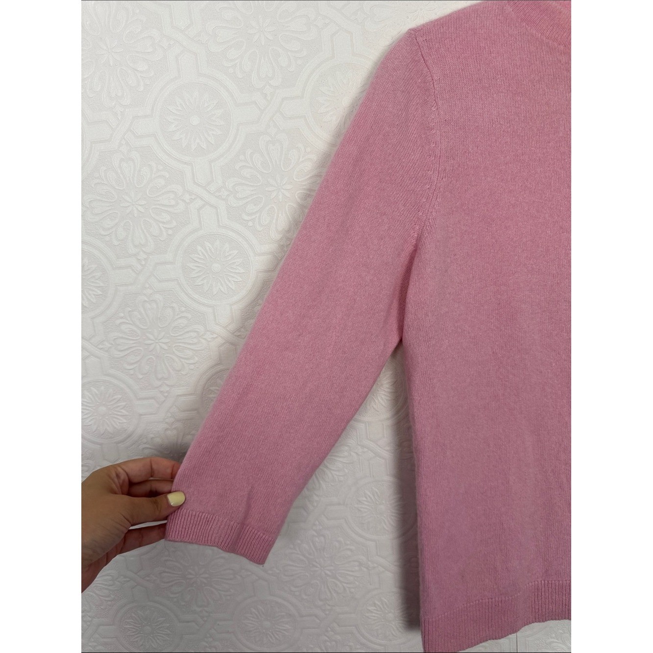 Talbots Pure Cashmere Pink Sweater Medium 3/4 Sleeve Crew Neck Knit Pullover