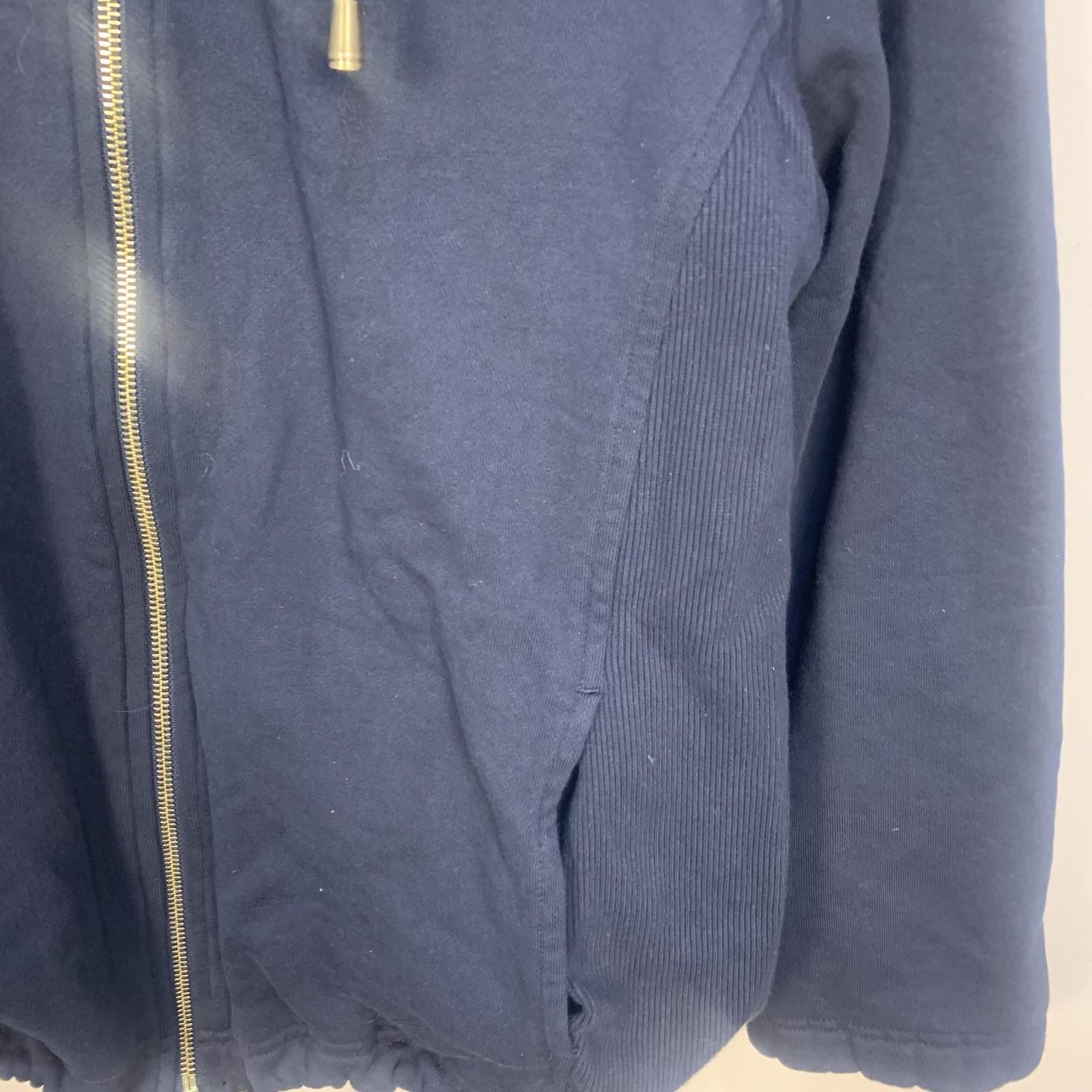 Escada Sport Front Zipper Logo Embroidered Sweatshirt Jacket Drawstring Navy M